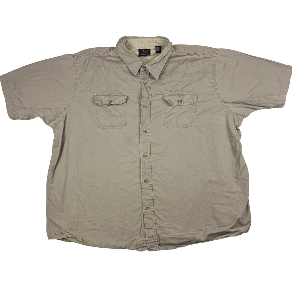Wrangler Shirt Mens 3XL Button-Down Beige Casual Double Pocket Classic